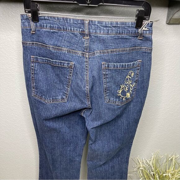 Cache Gold Embroidered Boot Cut Blue denim Jeans Size 10 - Picture 4 of 11